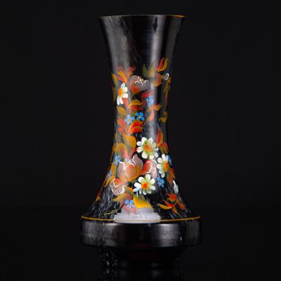 купить Ваза, украшенная цветочным декором, стекло, роспись, гутная техника, СССР, 1970-1990 гг.