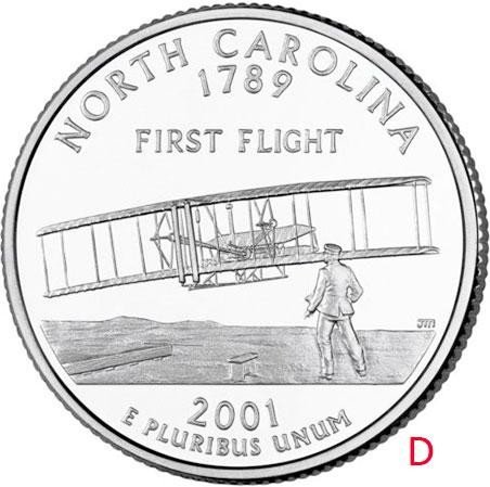 купить США 25 центов (квотер) 2001 D — штат Северная Каролина