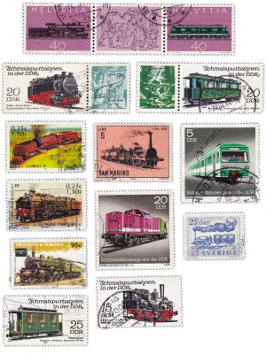 купить Набор из 12 марок "Поезда"