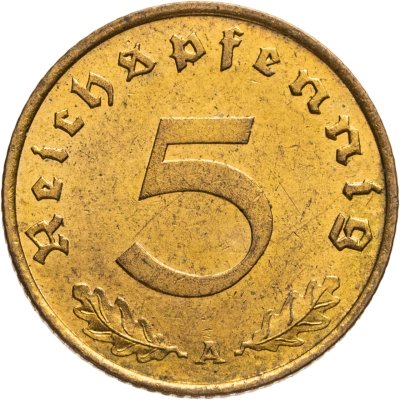 купить Германия (Третий рейх) 5 рейхспфеннигов (reichspfennig) 1938, знак монетного двора "А" - Берлин