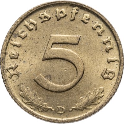 купить Германия (Третий рейх) 5 рейхспфеннигов (reichspfennig) 1939 D