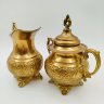 Купить Чайный набор в восточном стиле с рельефным растительным орнаментом, состоящий из кофейника, сахарницы, молочника и подноса, латунь, Индия, 1970-1990 гг.