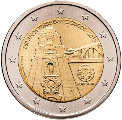 купить Португалия 2 евро (euro) 2013 "250 лет возведения колокольни церкви Клеригуш"