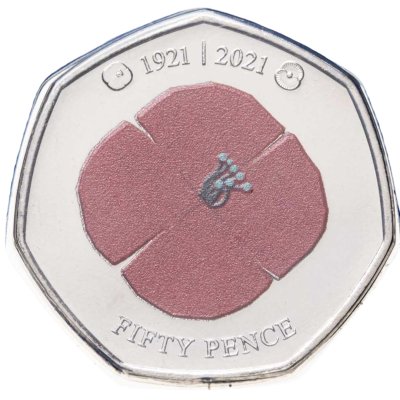 купить Джерси 50 пенсов 2021 "100 лет Королевскому британскому легиону /Четырехлистный мак/", Цветное покрытие в коинкарте