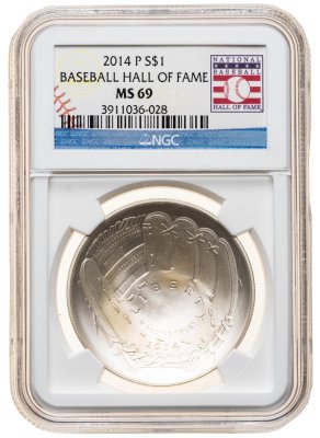 купить США 1 доллар 2014 "Национальный зал славы бейсбола", в слабе NGC MS69