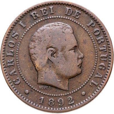 купить Португалия 10 реалов (рейс, reis) 1892 A знак монетного двора: "A" - Париж, Франция