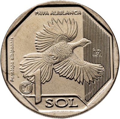купить Перу 1 соль (sol) 2018 "Фауна Перу - Белокрылый гуан (Penelope albipennis)"