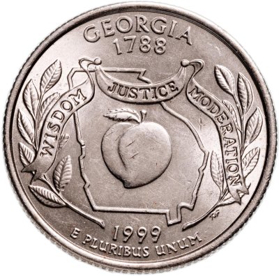 купить США 1/4 доллара (квотер, 25 центов) 1999 Р "Штат Джорджия", знак монетного двора: "P" - Филадельфия