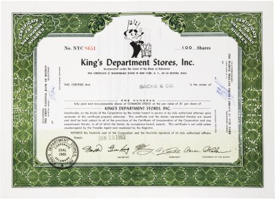 купить Акция США Kings Department Stores, Inc. 1961-1963 гг.
