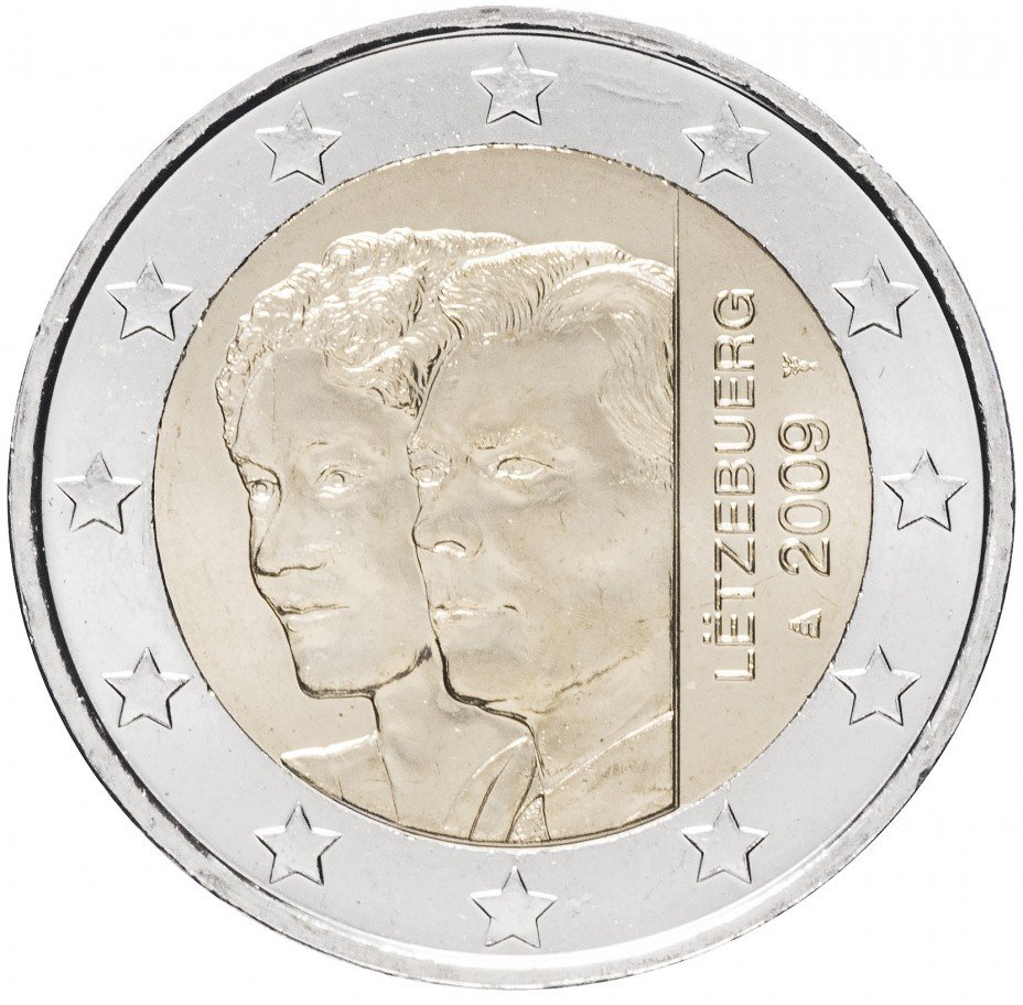 купить Люксембург 2 евро 2009 "90 лет со дня вступления на престол великой герцогини Шарлотты"