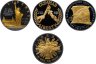 Купить США 1 доллар 1986-1989 набор из 4-х монет  "golden enigma", в футляре с сертификатом. Частные модификации подлинных монет