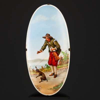 купить Панно настенное "Скрипач с обезьянкой на поводке" ("Музыкант"), художник Giuseppe Bertini (1825-1898 гг.), Società Ceramica Richard, фаянс, роспись, металл, Италия, 1870-1896 гг.