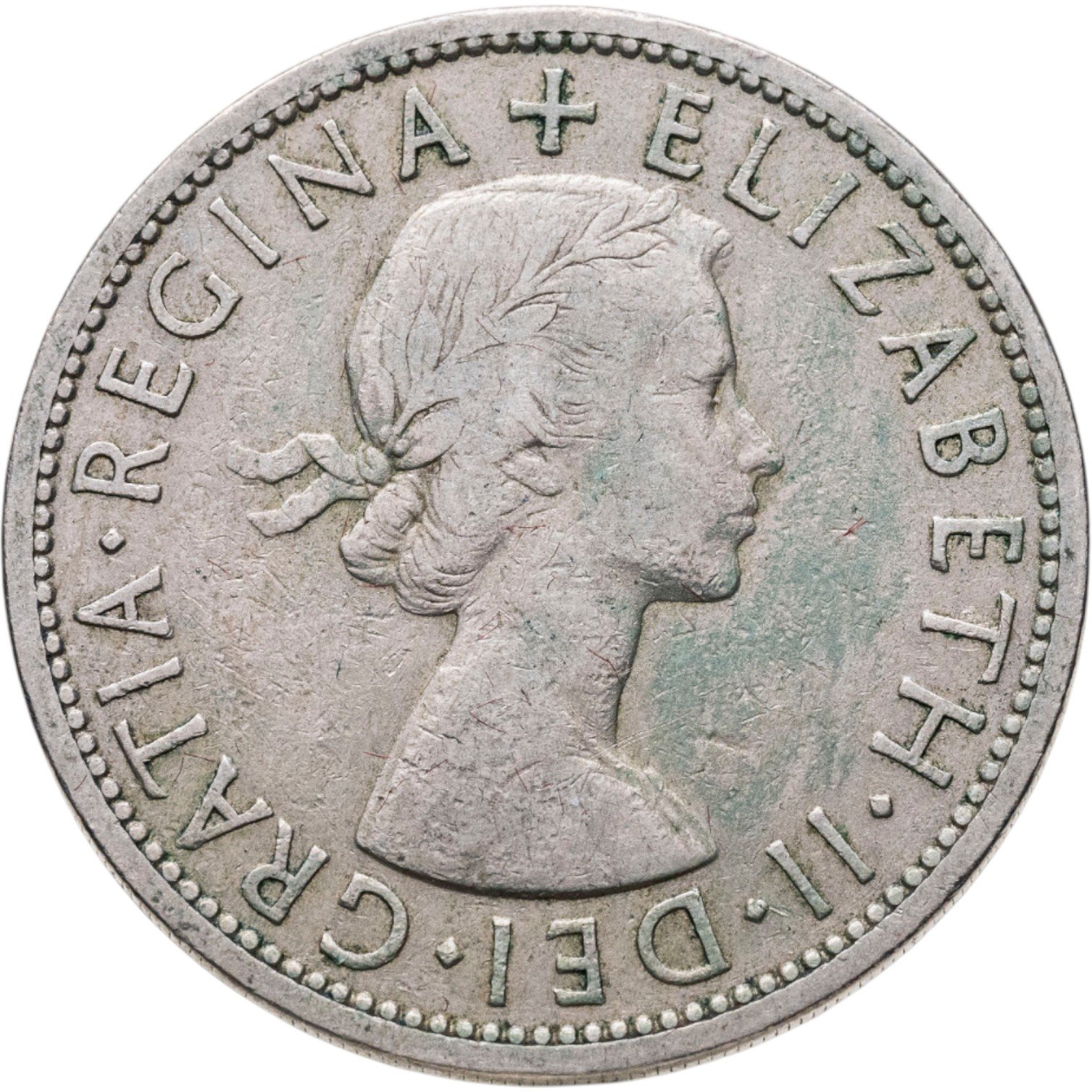 Монета Великобритания 1/2 кроны 1955 стоимостью 480 руб.