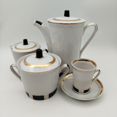 купить Сервиз кофейный с геометрическим декором на одну персону (5 предметов), фарфор, крытье, золочение, Городницкий фарфоровый завод, СССР, 1970-1990 гг.