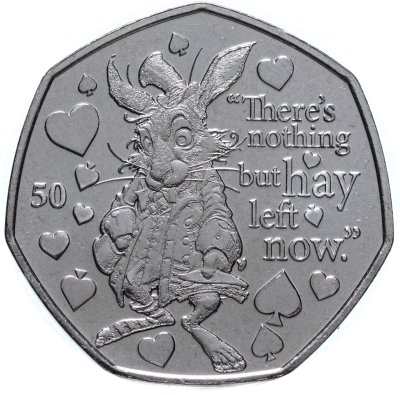 купить Остров Мэн 50 пенсов (pence) 2021 "Алиса в Зазеркалье - Сумасшедший Мартовский Заяц"