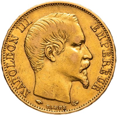 купить Франция 20 франков (francs) 1859 Знак монетного двора: "A" - Париж