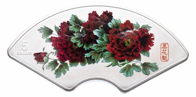 купить Острова Кука 5 долларов 2008 "Пионы - цветы небесной красоты" в футляре на подставке, с сертификатом