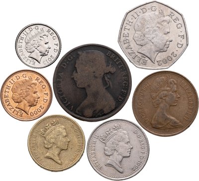 купить Великобритания набор 7 монет 1 пенни (penny), 2. 5. 50 пенсов (pence), 1 фунт 1885-2013
