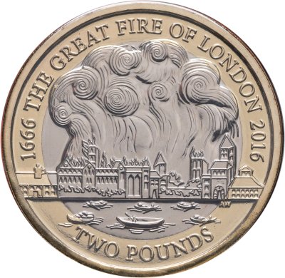 купить Великобритания 2 pounds (фунта) 2016 "350 лет Великому лондонскому пожару" в буклете
