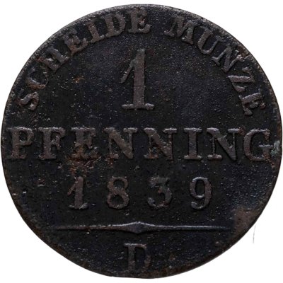 купить Германия, Пруссия 1 пфенниг 1839 D