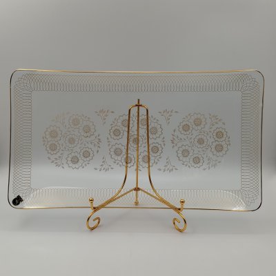 купить Поднос прямоугольной формы для сервировки, украшенный золотым цветочным декором, стекло, деколь, золочение, Дятьковский хрустальный завод, СССР, 1970-1990 гг.