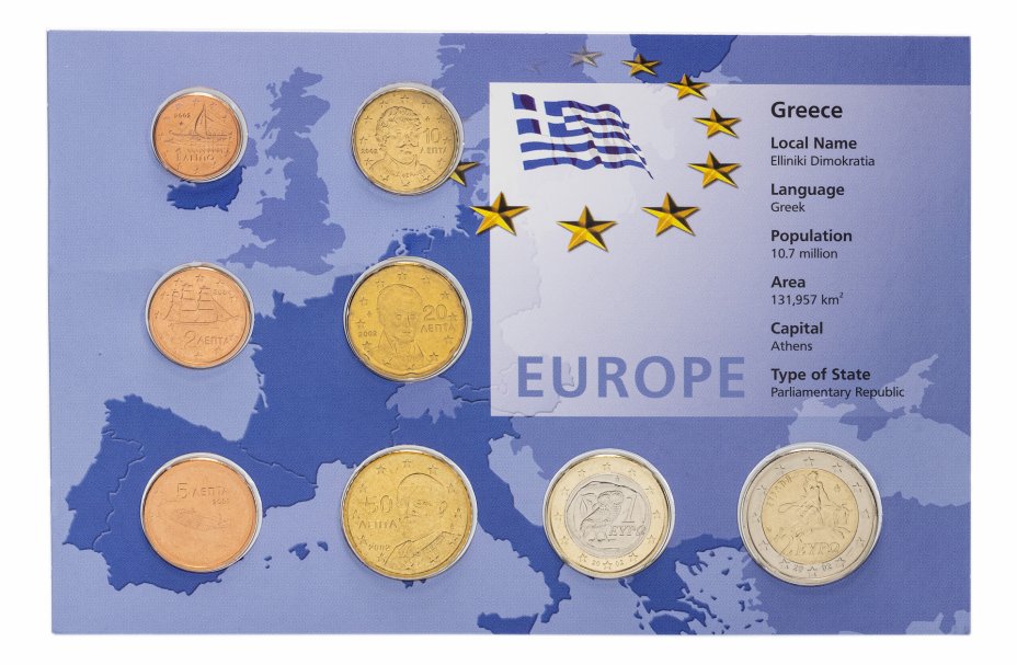купить Греция набор монет евро 2002 (8 монет в буклете)