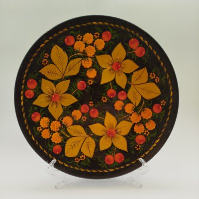 купить Тарелка настенная "Хохлома", папье-маше, роспись, СССР, 1970-1980 гг.
