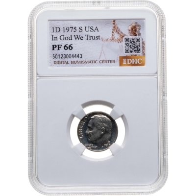 купить США 1 дайм (10 центов, one dime) 1975 S "Roosevelt Dime" в слабе DNC PF66