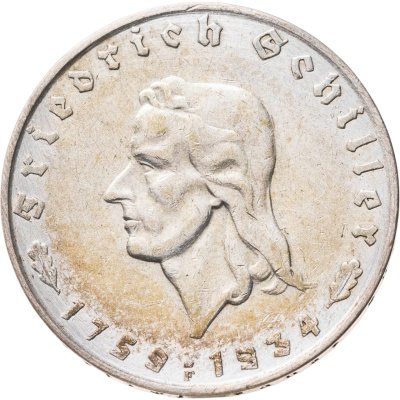 купить Германия, Третий рейх 2 рейхсмарки (reichsmark) 1934 "175 лет со дня рождения Фридриха Шиллера"