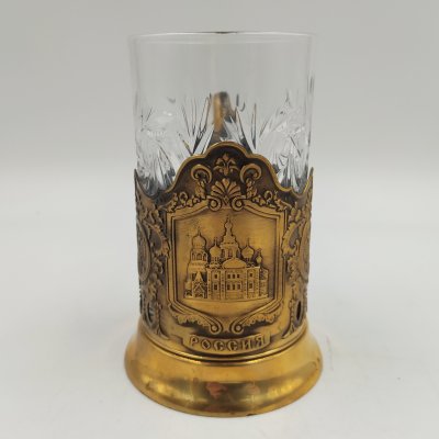 купить Подстаканник "Россия" в комплекте со стаканом, металл, стекло, Российская Федерация, 2000-2020 гг.