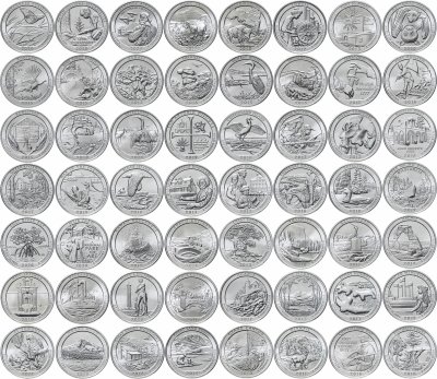 купить США набор монет 1/4 доллара (25 центов, квотер) 2010-2021 D из серии "Прекрасная Америка" национальные парки (56 штук)