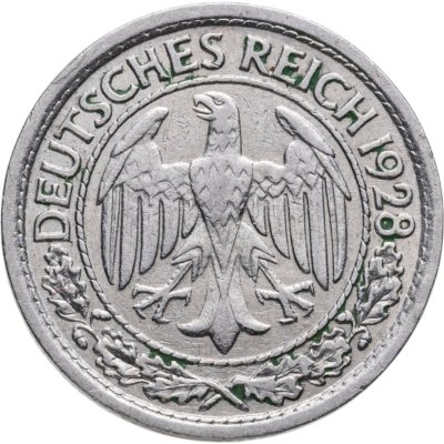 купить Германия 50 рейхспфеннигов (reichspfennig) 1928 E знак монетного двора "E" — Мульденхюттен
