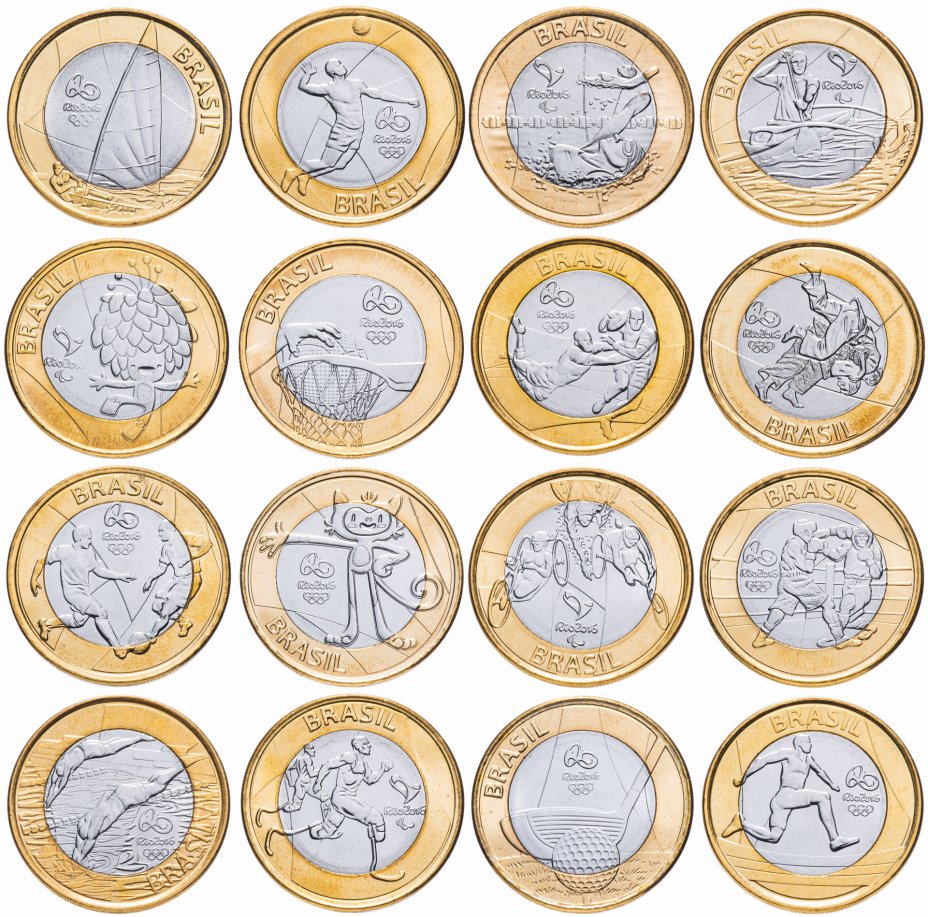 купить Бразилия полный набор монет серии "XXXI летние Олимпийские Игры, Рио 2016", 16 штук