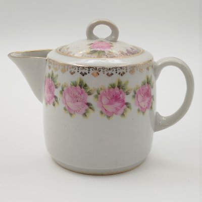 купить Молочник с крышкой и декором в виде роз, фарфор, деколь, золочение, Дулевский фарфоровый завод (Дулёво), СССР, 1925-1926 гг.