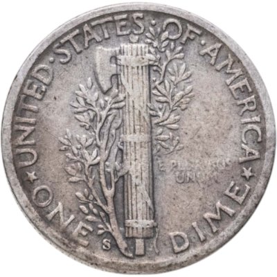 купить США 10 центов (дайм, one dime) 1943 S Mercury Dime (дайм «Меркурий») знак монетного двора "S" - Сан-Франциско