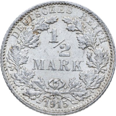 Купить Германия 1/2 марки (mark) 1915 Знак монетного двора: "F" - Штутгарт
