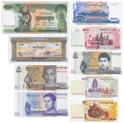 купить Камбоджа набор из 9 банкнот 50, 100, 200, 500, 1000, 2000 риелей 2001-2022