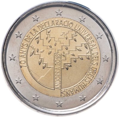 купить Андорра 2 евро 2018 "70 лет Всеобщей декларации прав человека", в блистере