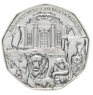 Купить Австрия 5 евро (euro) 2002  250 лет Шёнбруннскому зоопарку