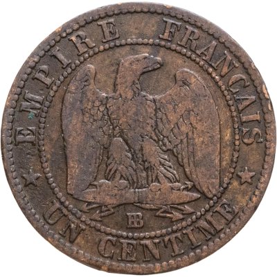 купить Франция 1 сантим (centime) 1853 знак монетного двора: "ВВ" - Страсбург