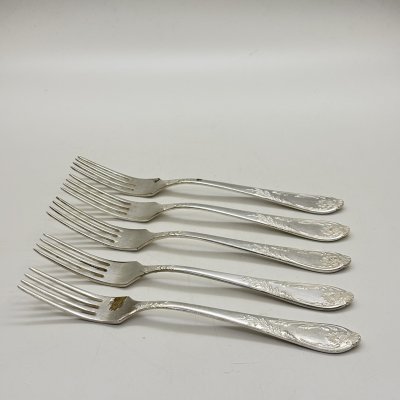 купить Набор столовых вилок с растительным декором на 5 персон, мНЦ (медь-никель-цинк), Вольнянский завод столовых приборов им. Шевченко (ЗiШ, ЗиШ), СССР, 1960-1990 гг.