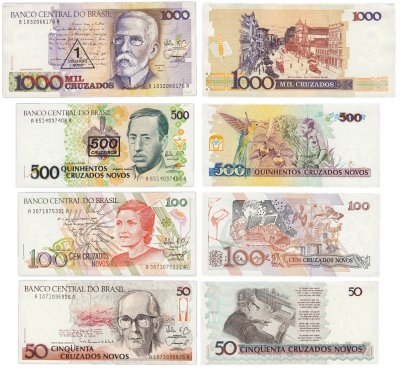 купить Бразилия набор из 4 банкнот 50, 100, 500 и 1000 крузейро 1988-1990