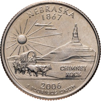 купить США 25 центов (квотер, 1/4 доллара, quarter dollar) 2006 P Небраска (Nebraska) знак монетного двора "P" - Филадельфия