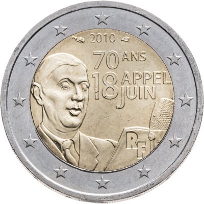 купить Франция 2 евро 2010 "70 лет речи Шарля де Голля"