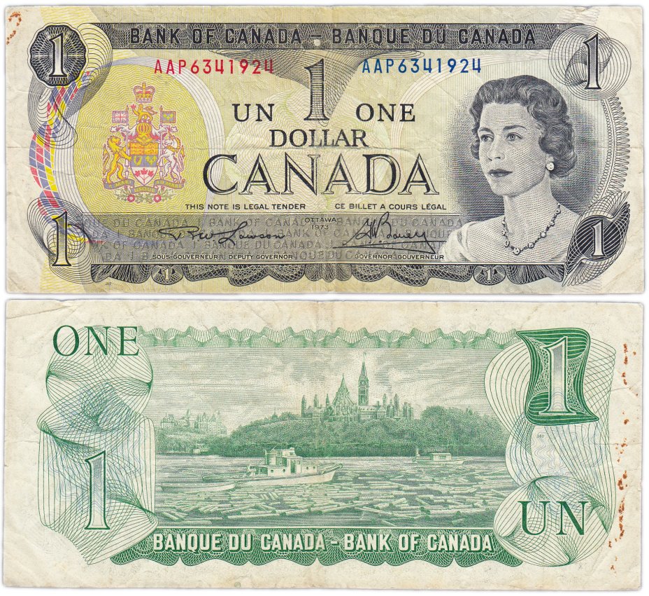 купить Канада 1 доллар 1973 (Pick 85a(2)) Подпись Lawson & Bouey