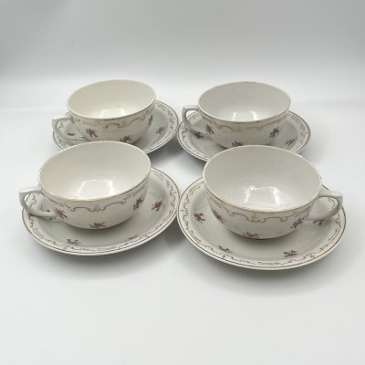 купить Набор из четырех чайных пар с цветочным декором, фарфор, деколь, золочение, Дулевский фарфоровый завод (Дулёво), СССР, 1956 г.