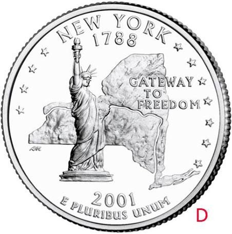 купить США 25 центов (квотер) 2001 D — штат Нью-Йорк