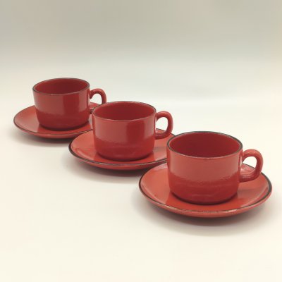 купить Набор из 3-х кофейных пар красного цвета, керамика, KIL, Югославия, 1980-1990 гг.