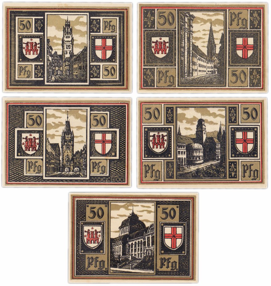 купить Германия (Баден: Фрайбург-в-Брайсгау) набор из 5 нотгельдов 1921