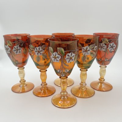 купить Набор из 6-ти бокалов, украшенных цветочным декором, стекло, люстр, роспись, Чехословакия, 1970-1990 гг.
